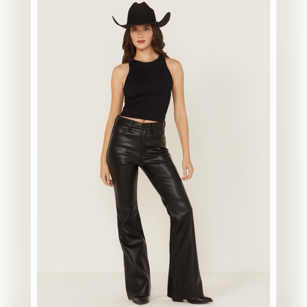 Good American Women's Good Legs High Rise Faux Leather Flare Pants
